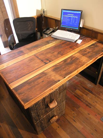 Picklewood Bottoms Desk and Greenheart Flooring / The front of the desk drawers are weathered picklewood